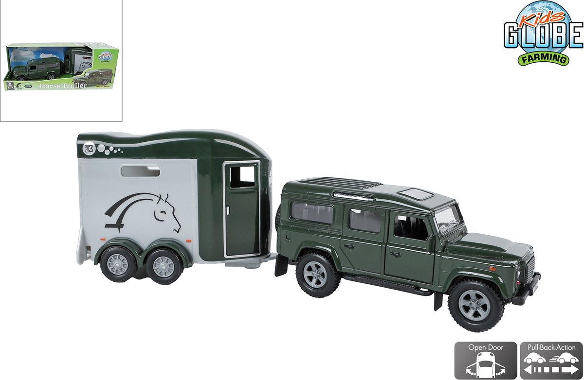 Kids globe land rover with cheval liberte horse trailer - 28cm