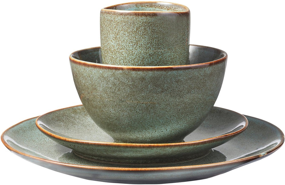 Mica decorations tabo serviesset 16-delig groen - keramische borden voor 4 personen - complete set met mokken en schaaltjes - handgemaakt botanisch design - 32 x 27 x 31 cm - groen