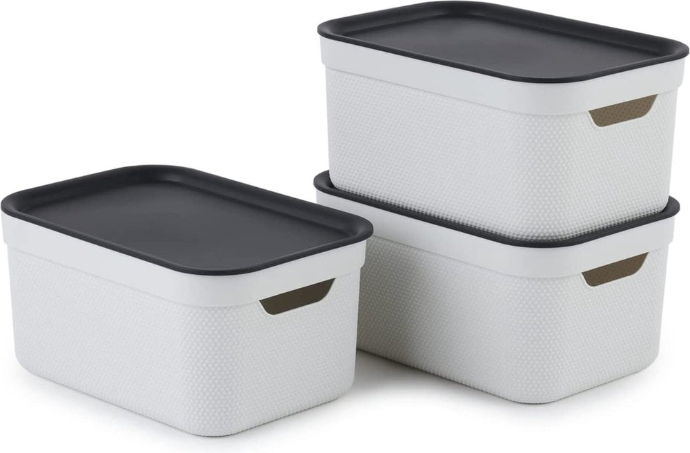 Rotho jive opbergboxen set van 3 opbergdozen 5 l met deksel, kunststof (pp gerecycled), wit antraciet, 3 x 5 l (26,5 x 18,5 x 13,2 cm