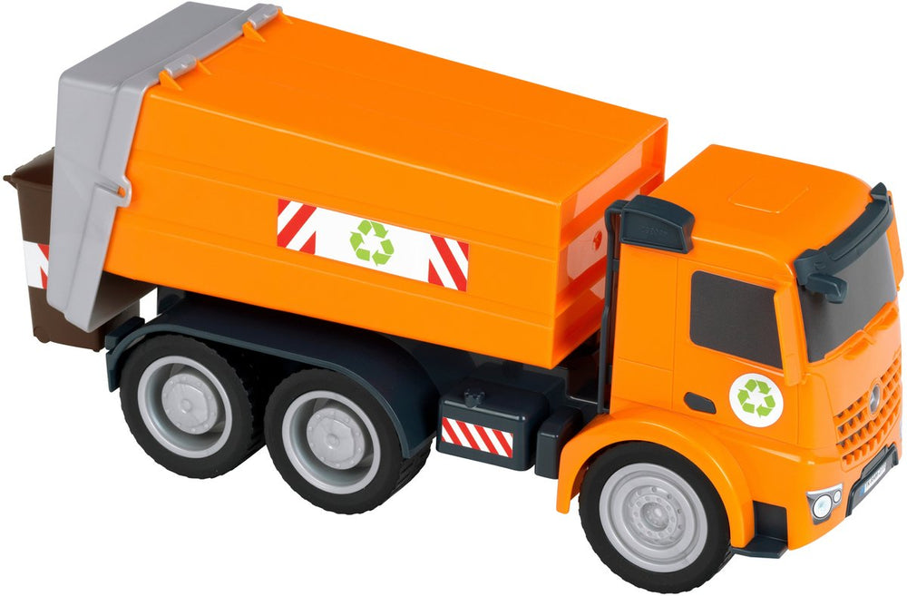 Klein toys mercedes-benz arocs - vuilniswagen - oranje - schaal 1:24 - speelgoed