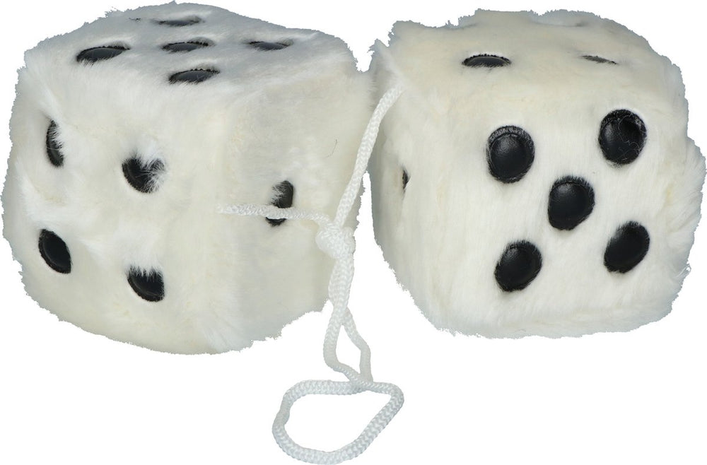 Carpoint dobbelstenen wit – auto decoratie – pluche – 6x6x6 cm – 40 cm koord – interieur accessoire