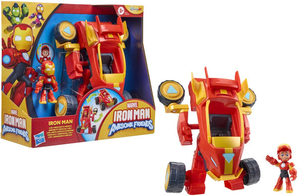 Hasbro marvel iron man and his awesome friends - iron man 2-in-1 actiefiguur en voertuig