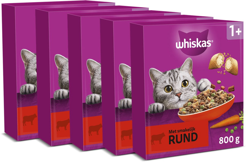 Whiskas kattenbrokken - adult 1+ rund - doos 5x800g