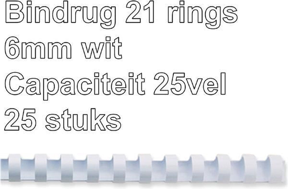 Fellowes plastic bindruggen - 6 mm - 21-ringen - a4 - wit