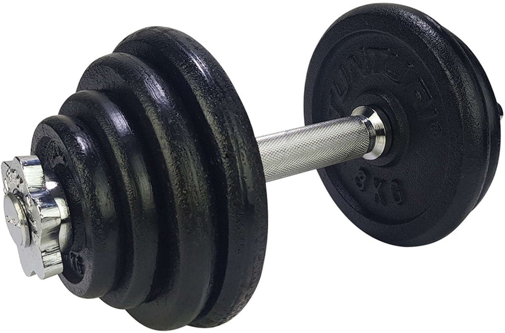 Tunturi dumbell gietijzer totaal 15kg - halterset met schroefsluiting - dumbbell set - 1 halterstang - 30mm - incl. gratis fitness app