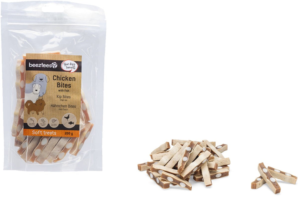 Beeztees tasty treats kip bites met vis - hondenkoekjes - hondensnacks - hondensoepjes - 200 gram