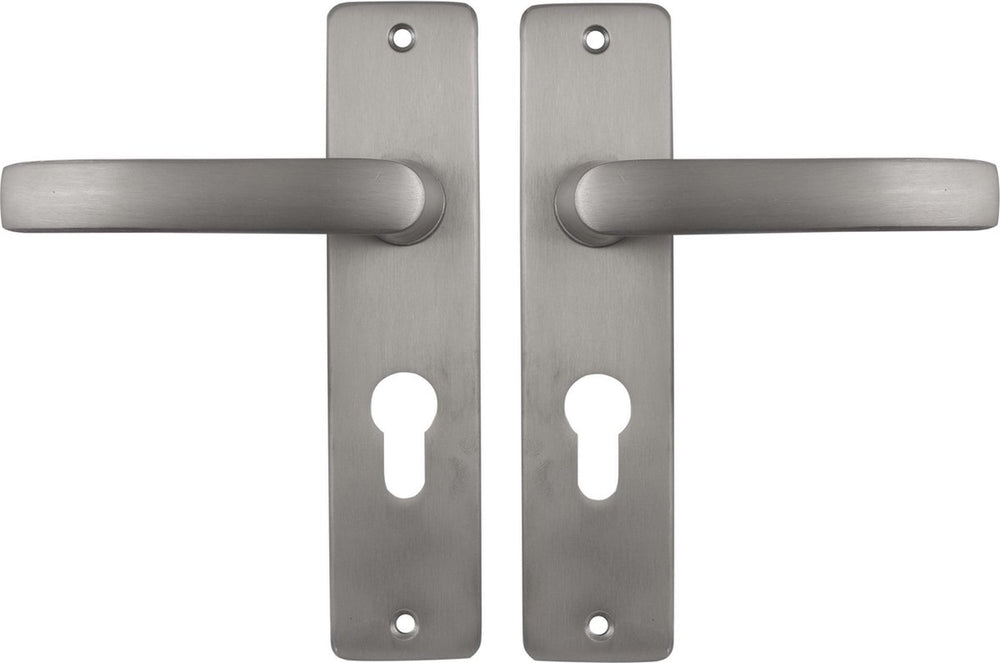 Starx deurklink zilver - rvs look â€“ deurbeslag â€“ deurschild voor profielcilinder (pc55) â€“ deurklink blok