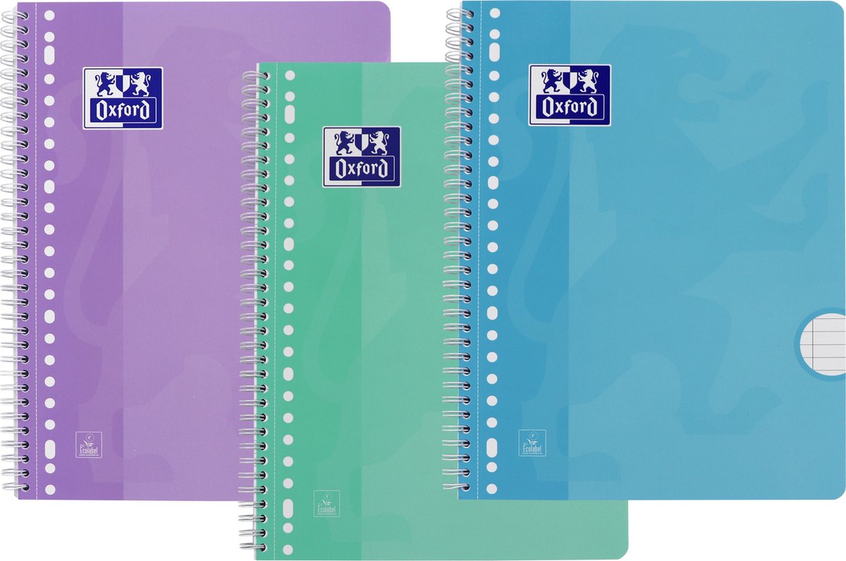 Oxford voordeelpak - collegeblokken - 3x a4 - pastel - lijn - schrijfblok - 80 vel