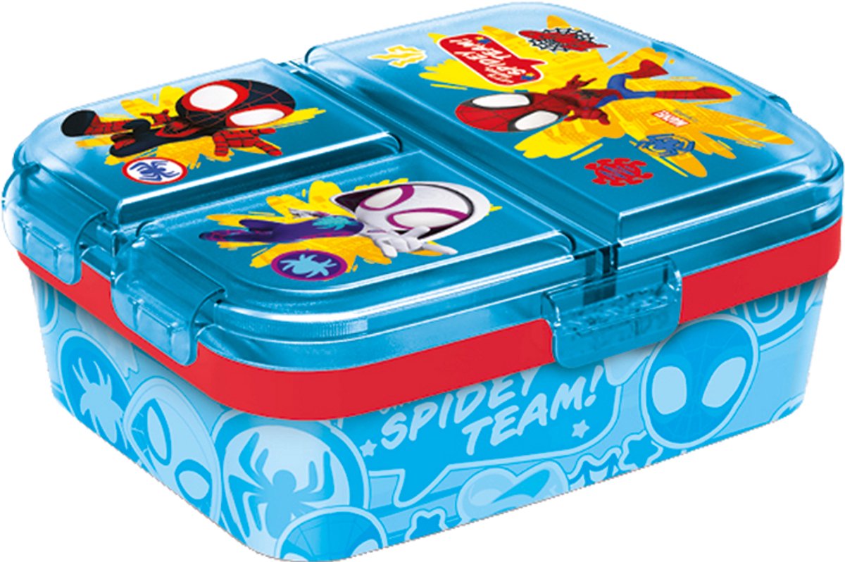 Stor marvel's spidey kinderlunchbox – broodtrommel met 4 vakken voor kinderen vanaf 4 jaar - vaatwasserbestendig bpa-vrij - lichtblauw