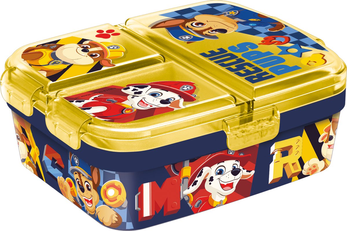 Stor paw patrol kinderlunchbox – broodtrommel met 4 vakken voor kinderen vanaf 4 jaar - vaatwasserbestendig bpa-vrij - geel blauw