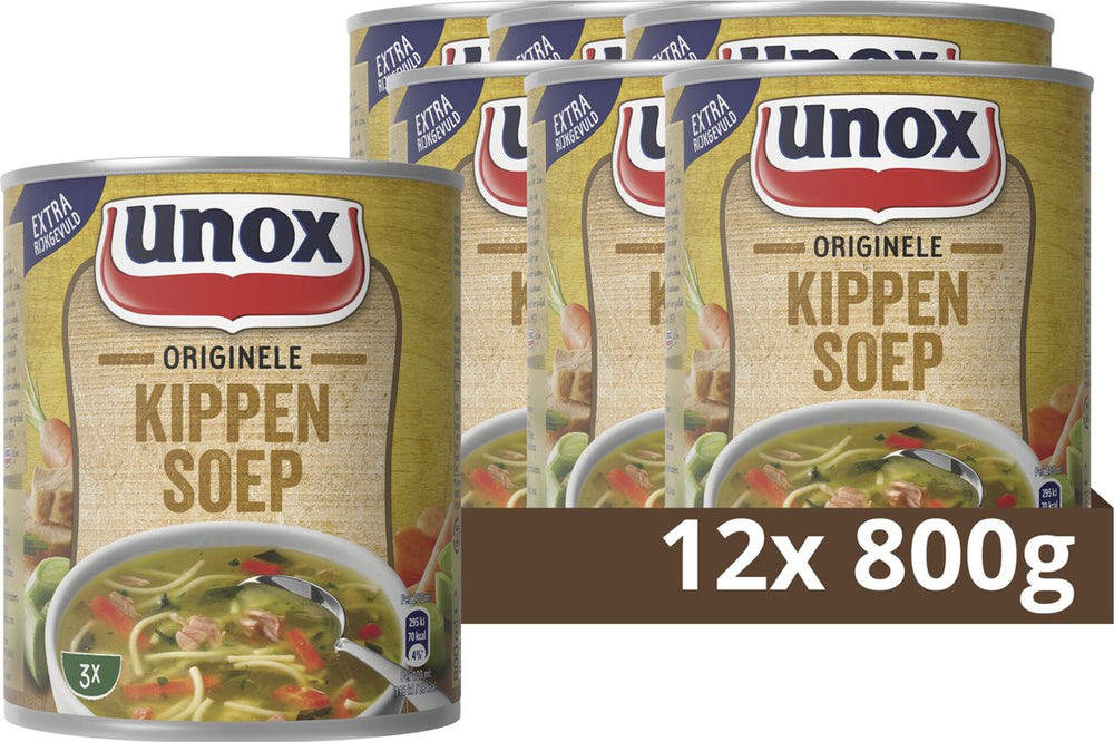 Unox soep in blik - originele kippensoep - klaar in een handomdraai en goed voor ruim 3 kommen soep - 12 x 800 ml