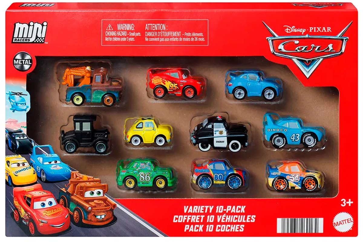 Mattel disney en pixar cars mini racers 10-pack - set van 10 speelgoedvoertuigen uit de film