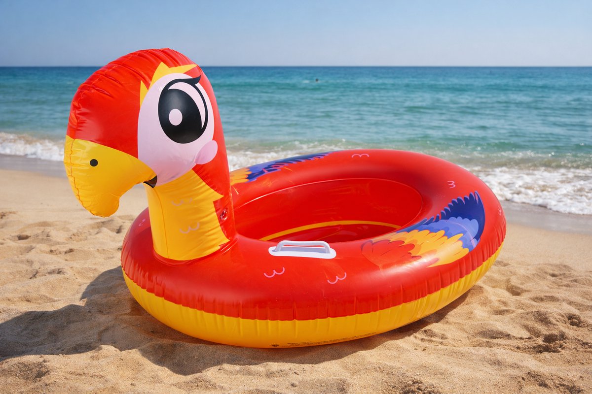 Eddy toys opblaasbare papegaai ride-on - zwemband papegaai - 118 x 75 x 70 cm - max 45 kg - met handgreep en reparatiepatch - rood
