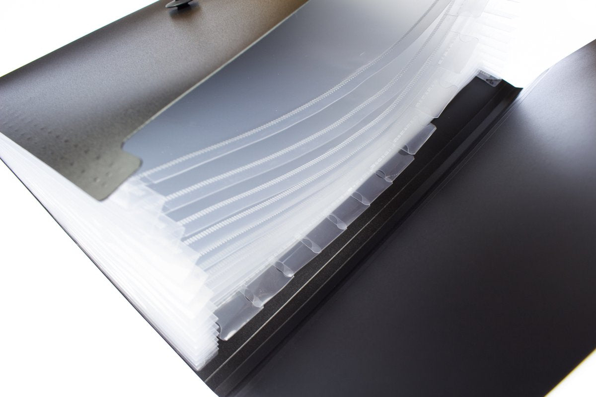 Kangaro documentenmap - a4 - 13 vaks - zwart - clip elastiek sluiting - k-2070-13