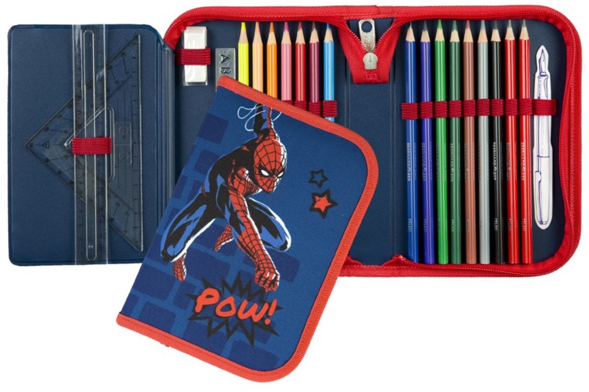 Spider-man spiderman gevulde etui - 2 vaks pennenetui - unicorn - 20 delig - roze