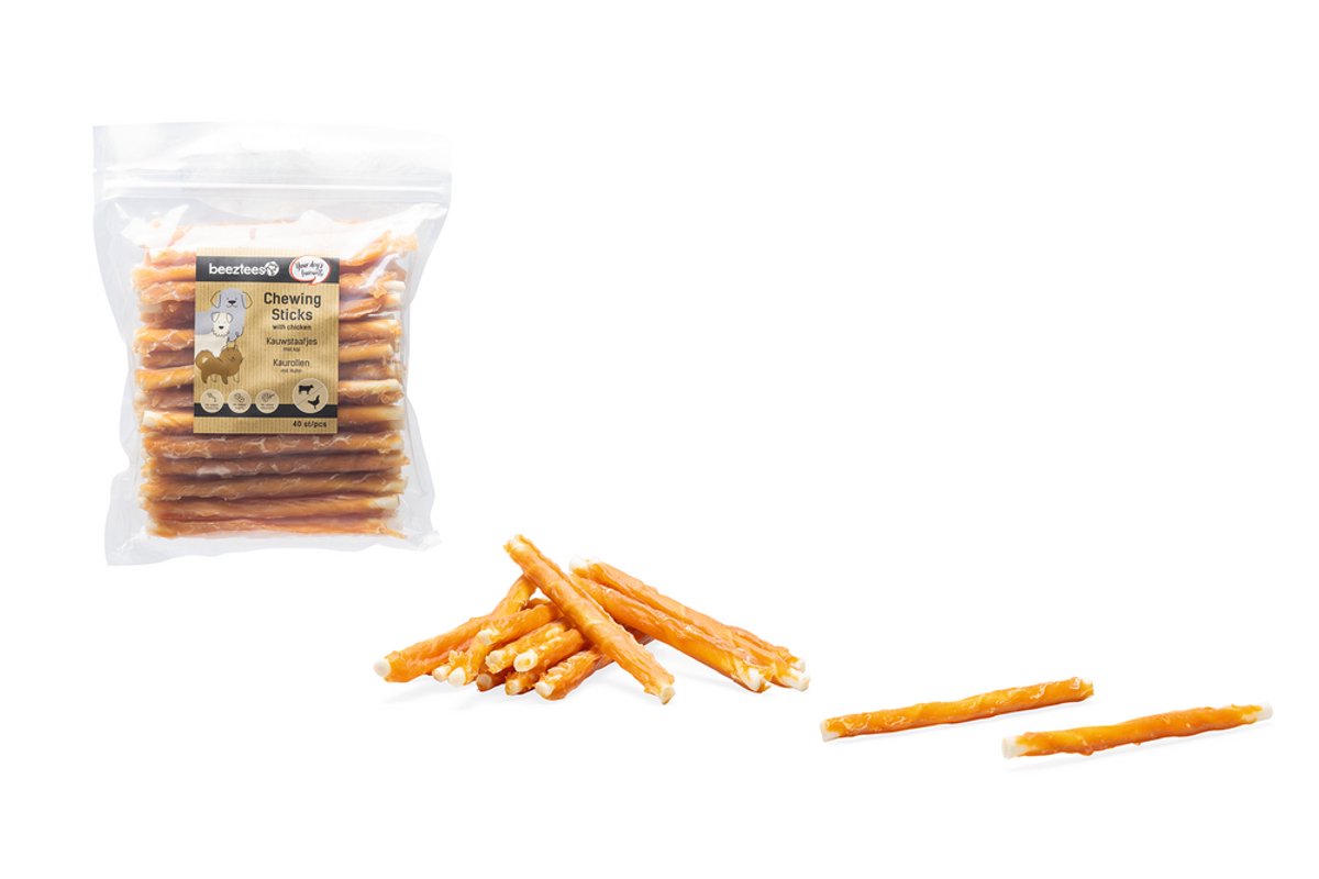 Beeztees kauwstaafjes met kip - hondensnacks - voordeelverpakking - 40st - 12 cm