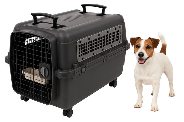 Flamingo reisbench hond – autobench – transportbox hond m 71x51x54 cm – transportkooi lanta donkergrijs