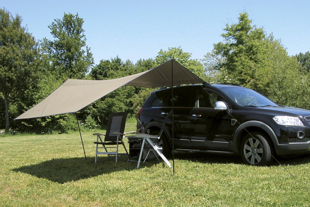 afdekzeil Carside 3,6 x 3,5 m polyester staal bruin 6-delig