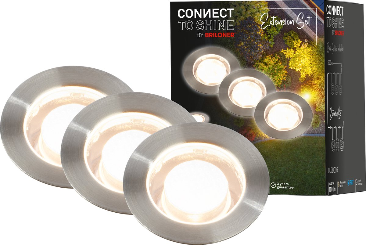 Briloner connect to shine - led grondspot voor buiten - set van 3 - tuinverlichting uitbreidingsset - warm wit licht - ip67 - ø4.5x6.6 cm