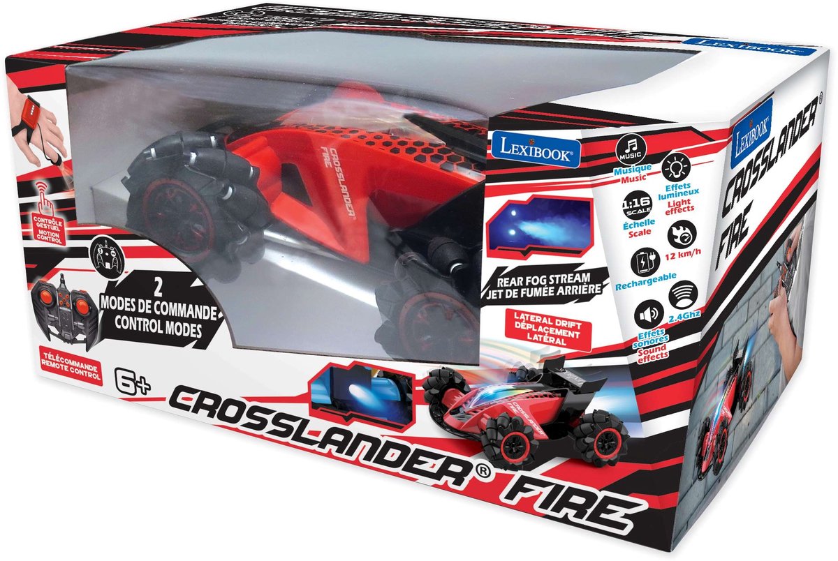 Lexibook crosslander® fire - oplaadbare radiogestuurde auto met waterdamp, verlichting en geluid met zowel bewegings- als afstandsbediening