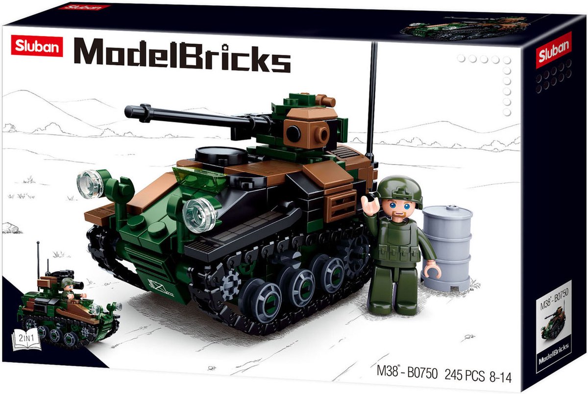 Sluban small tank wiesel awc bouwspeelgoed kinderen vanaf 8 jaar – constructiespeelgoed modelbouw – bouwdoos met 245 bouwstenen – m38-b0750