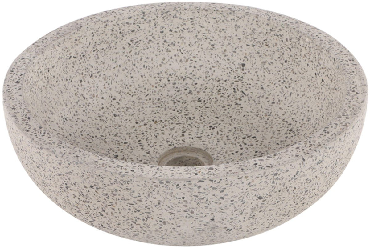 Differnz terrazzo waskom - 40x40x15cm - rond - terrazzo - mat wit zwart