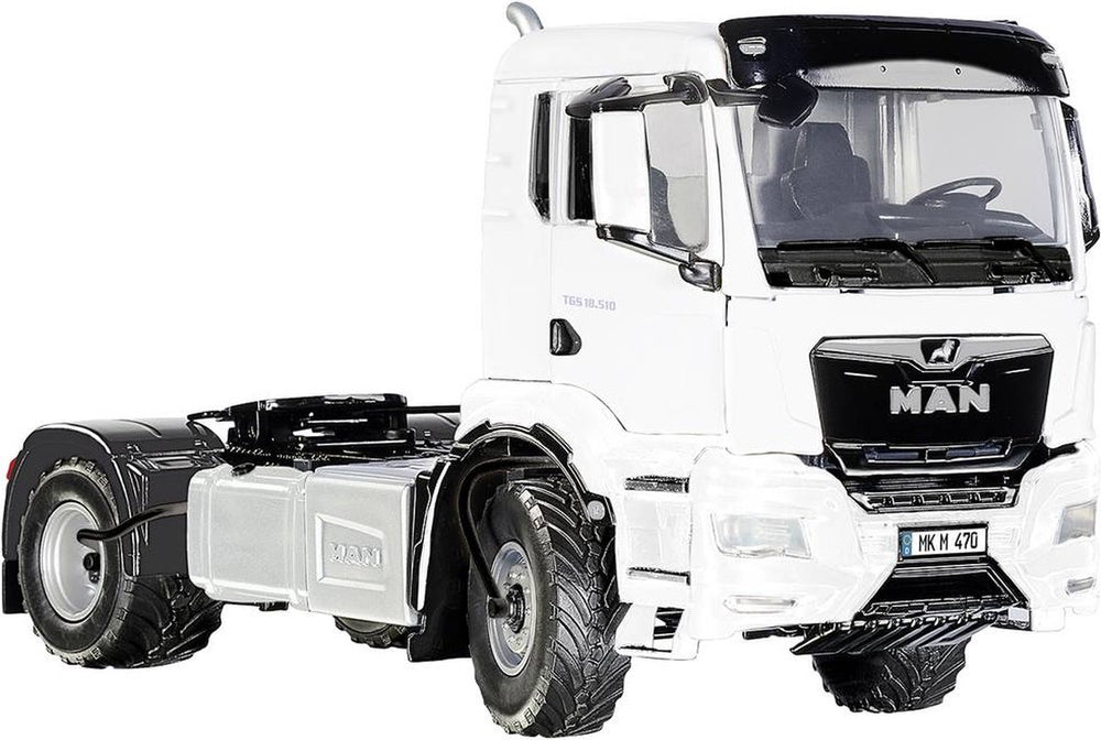 Wiking 077652 man tgs 18.510 4x4 bl 2-assige trekker, model vrachtwagen, 1:32, metaal kunststof, vanaf 14 jaar, veel functies, incl. bandendrukregeling, draaibaar radiatorrooster, wit