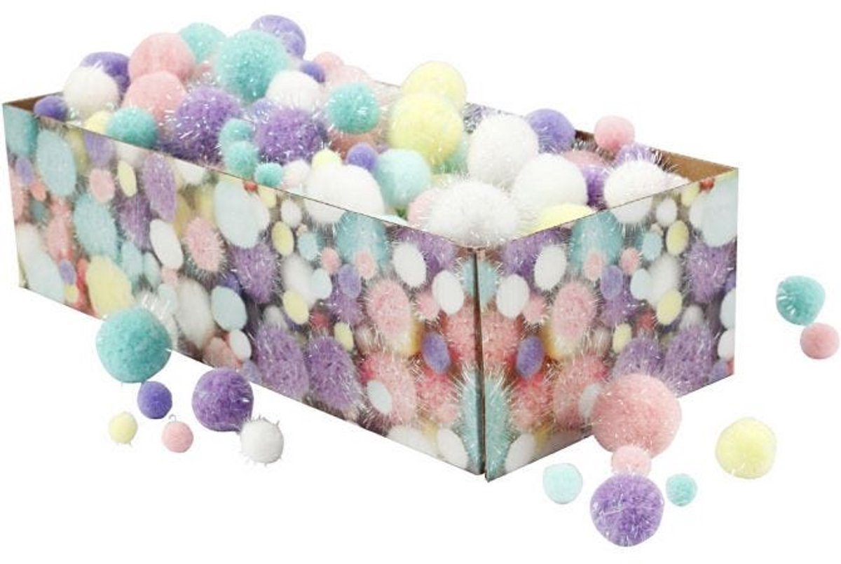 Pompons Pastelkleuren, 400gr.