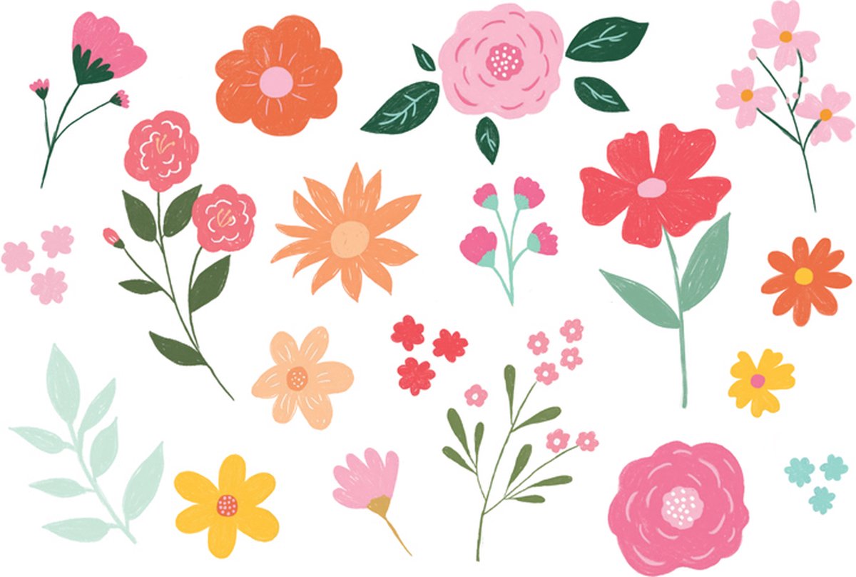 Merkloos sans marque partydeco - plaktattoo flowers - mix bloemen - 19 stuks