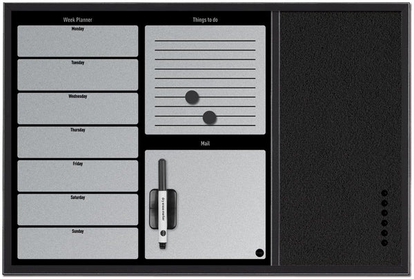 Bi-office bisilque planbord - 60 x 40 cm - weekplanner - zwart