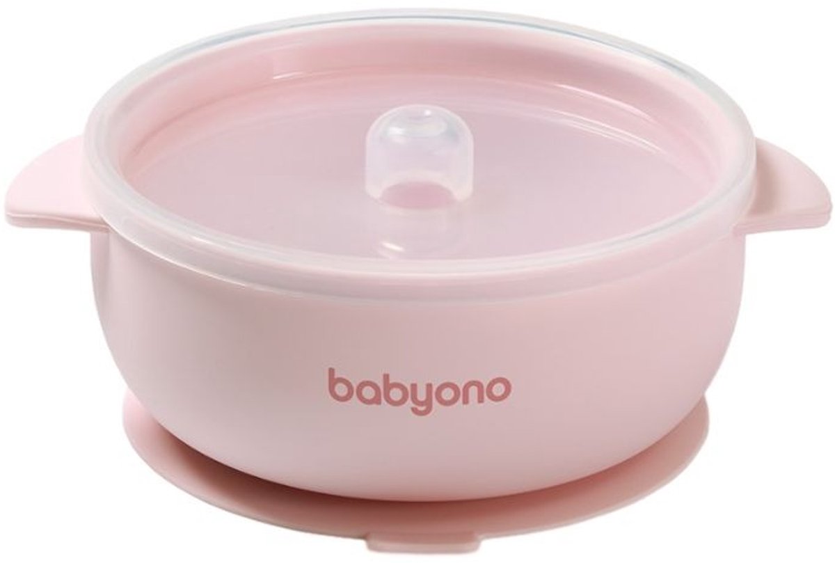 Babyono baby ono roze siliconen kommetje met zuignap deksel