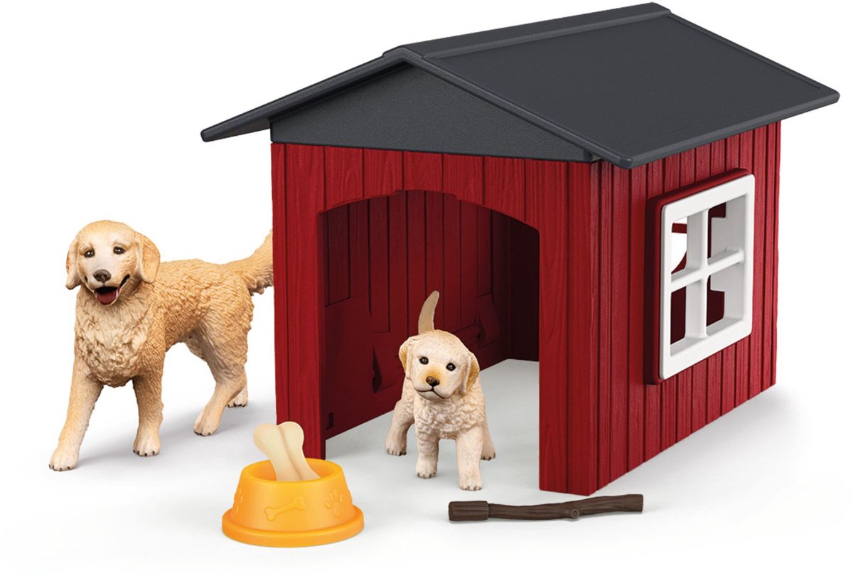 Schleich boerderijwereld hondenhok met golden retrievers 42722