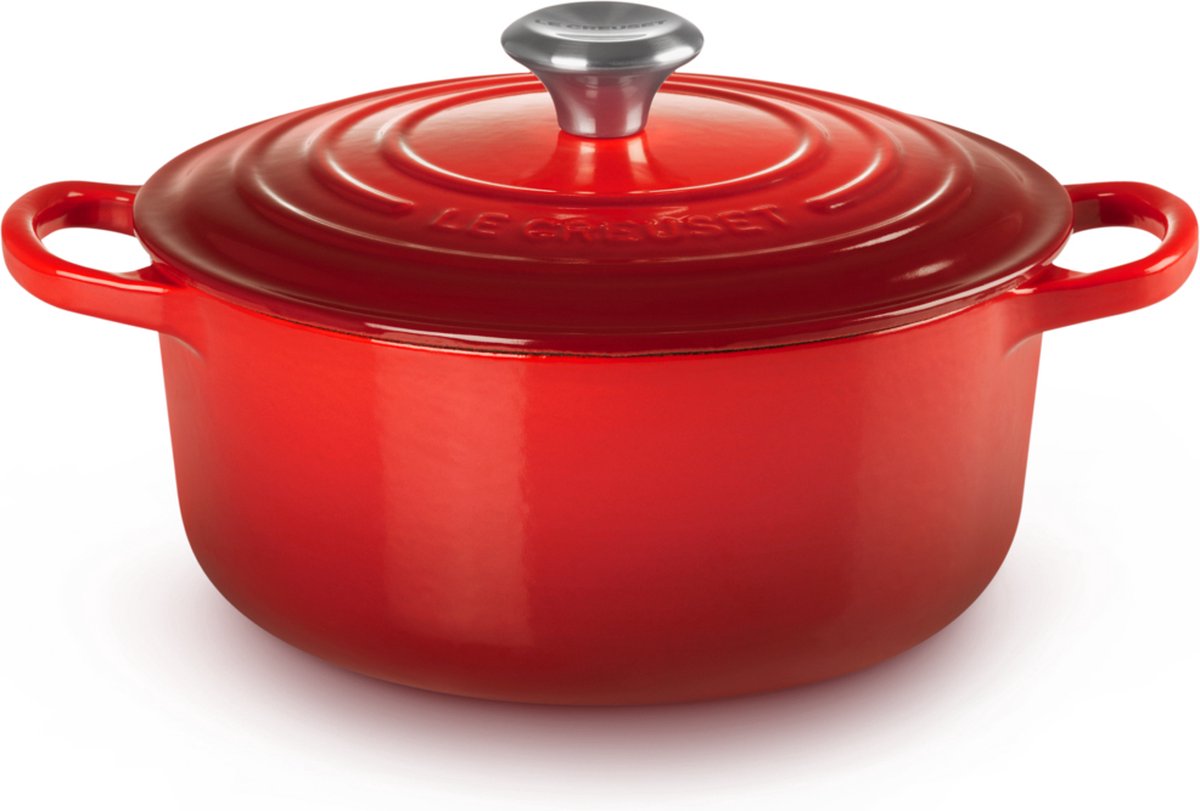 Le creuset braadpan signature kersenrood – ø 22 cm 3,3 liter – ronde gietijzeren braadpan – in levendige kersenrode tint – voor stoven, braden of soepen – geschikt voor inductie, oven en vaatwasser