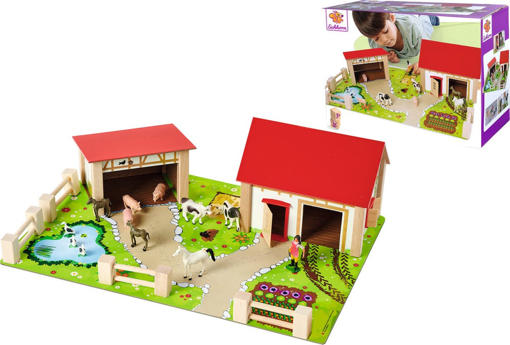 Eichhorn houten boerderij met accessoires, 20dlg.