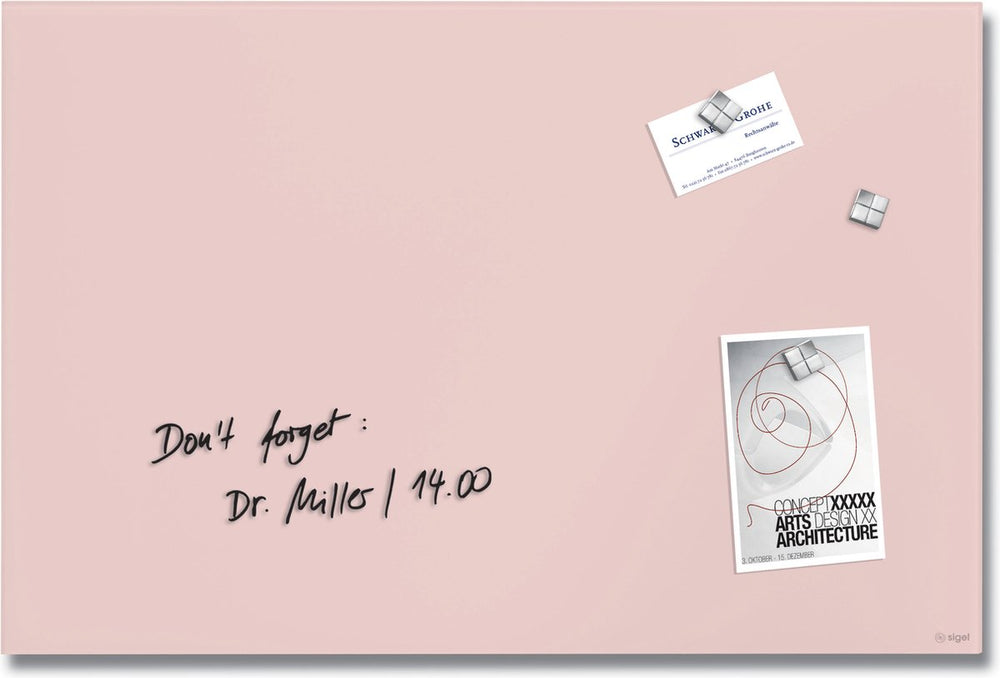 Sigel glasmagneetbord - artverum - mat roze - 60x40cm - frameloos - si-gl514