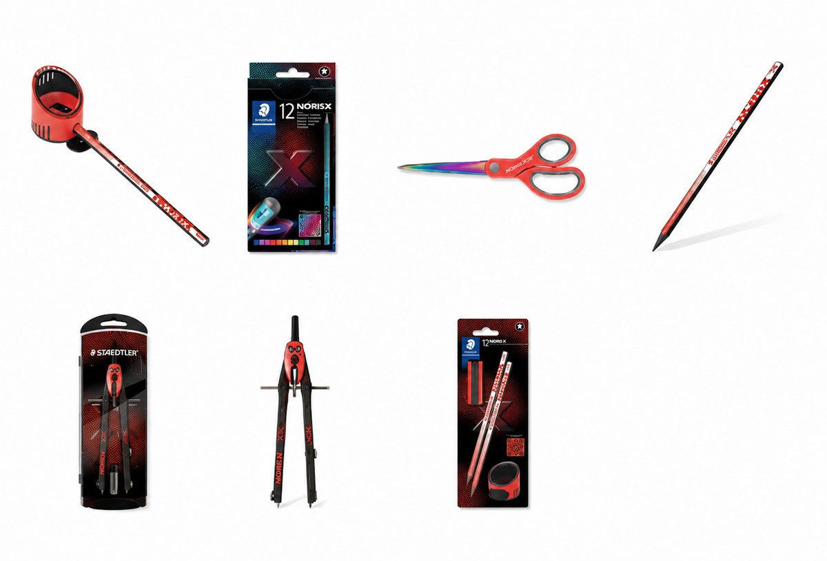 Staedtler noris back to school - schoolset - potloden, kleurpotloden, passer en schaar - koraalrood