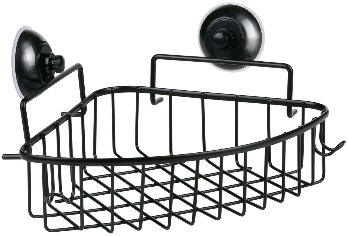 Bath shower hoekrek voor in de badkamer - met stevige zuignappen - ruimtebesparend hoekontwerp - gemaakt van ijzer - voor douche- en badbenodigdheden - 27x19,2x11,5 cm - kleur zwart