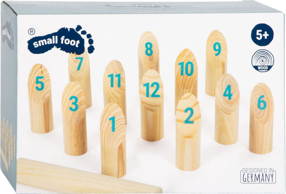 Small foot - wooden Kubb with numbers throwing game in bag, 13pcs.
