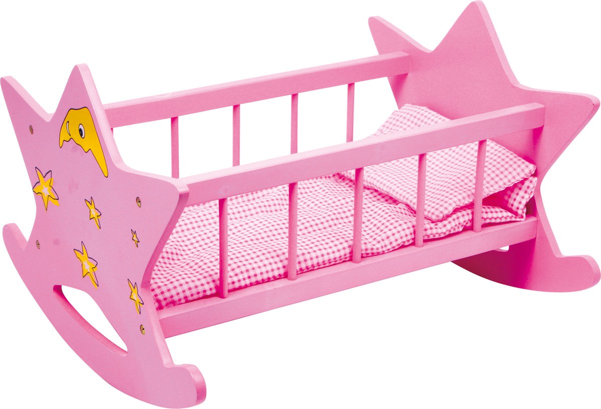 Small foot - Wooden doll's bed star pink