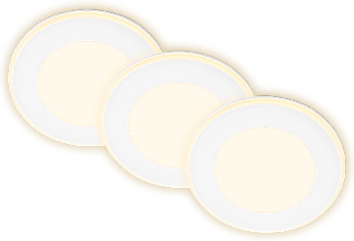 Briloner gima - set van 3 led inbouwspots - 7988036 - nachtlampje functie - apart schakelbare vlakken en ringen - memory functie - warm wit licht - ø9,3 x 3 cm - wit