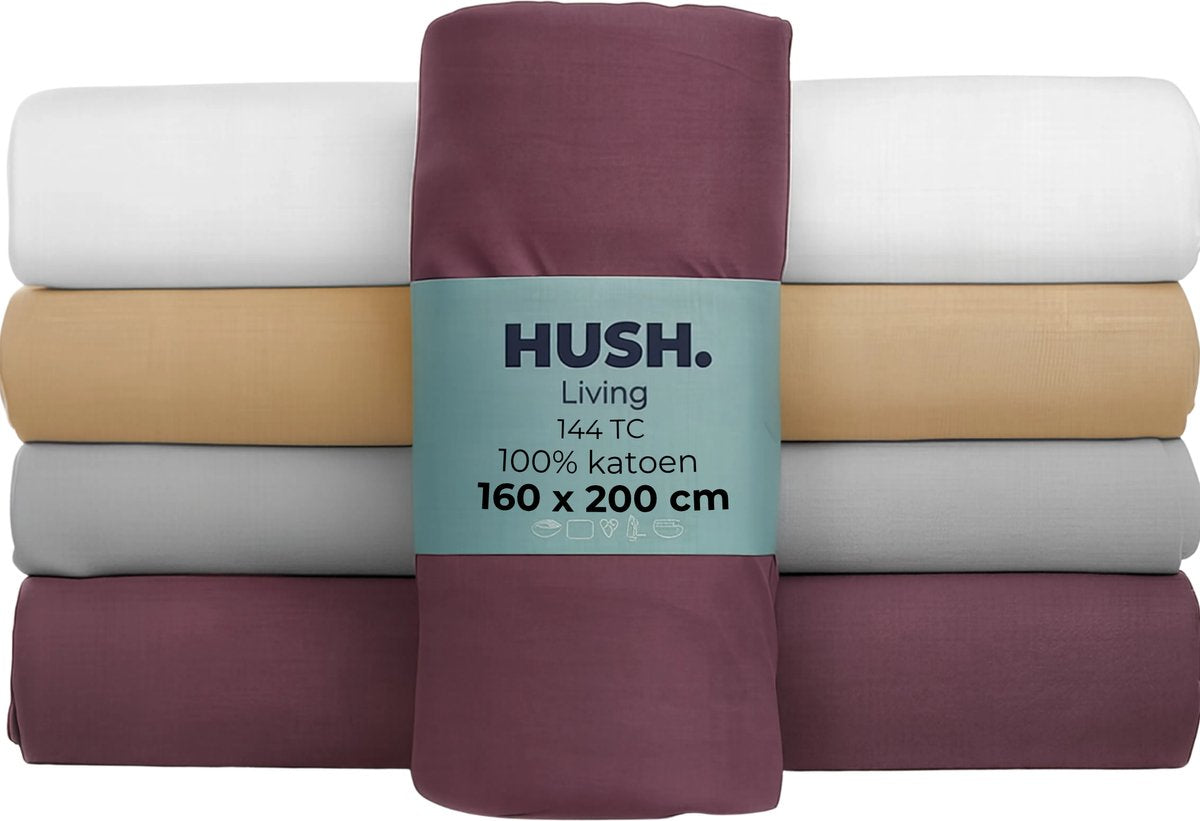 Hush. living hush living - hoeslaken 160x200+30cm - 100% katoen, 144tc, soepel en ademend - elastiek rondom - bordeaux