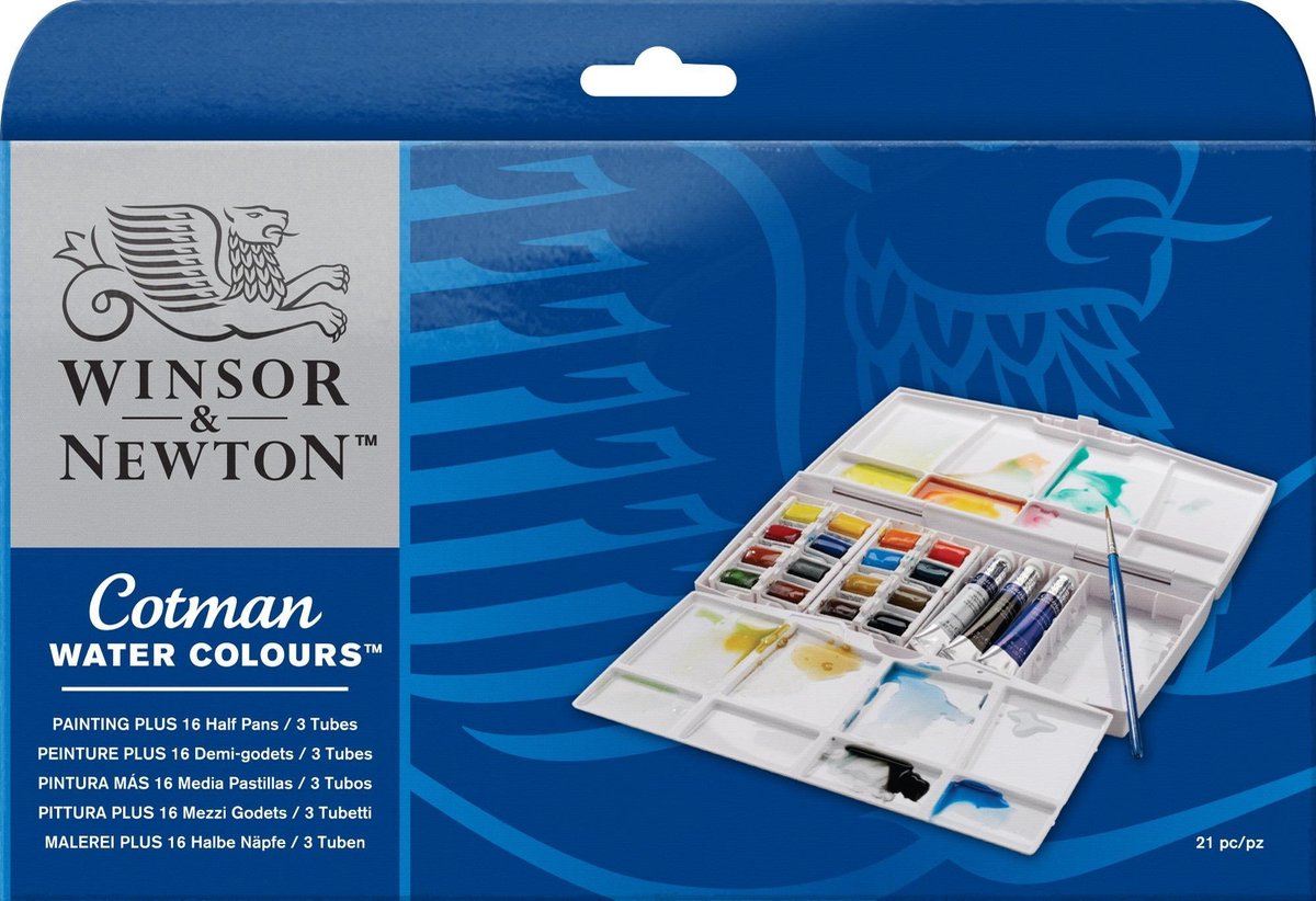 Winsor newton cotman aquarelverf painting plus set 16 halve napjes + 3 tubes x 8ml