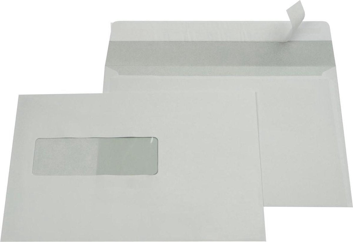 Gallery enveloppen formaat 156 x 220 mm venster links stripsluiting binnenzijde grijs 500 stuks