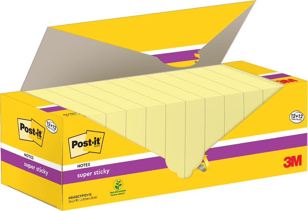 Post-it plaknotitie 654sscyp12+12 76 mm x 76 mm geel 24 stuk(s)