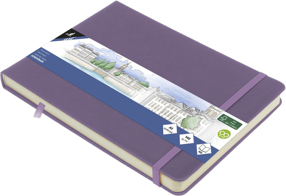 Kangaro schetsboek a5 liggend - heather purple - met elastiek en lint