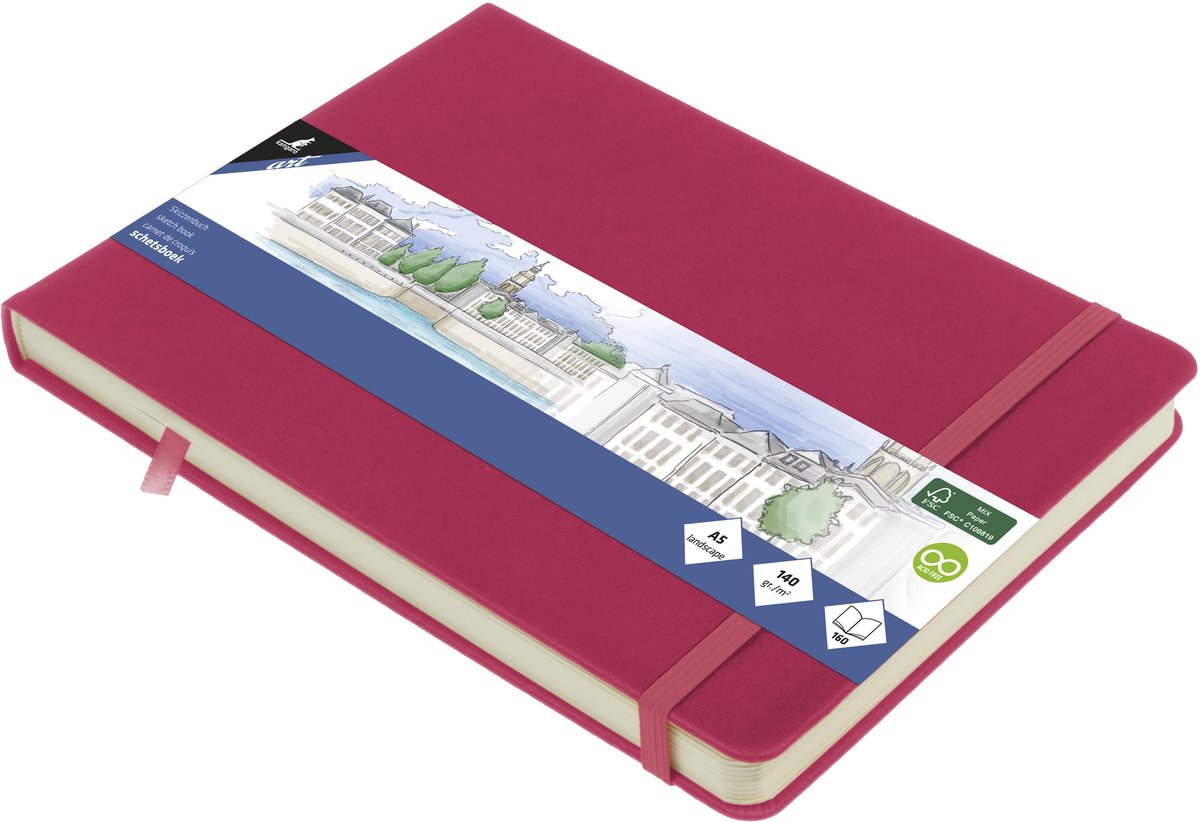 Kangaro schetsboek - a5 landscape - ruby - met elastiek en lint