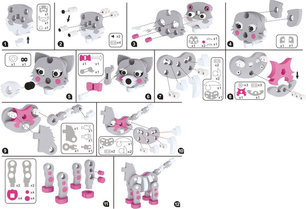 Eddy toys 3d puzzel kat - 62 stukken - foam - stimuleert ruimtelijk inzicht en creativiteit - eenvoudig in elkaar te zetten - geschikt voor kinderen van 6 tot 12 jaar - 27x9x21 cm - grijs roze