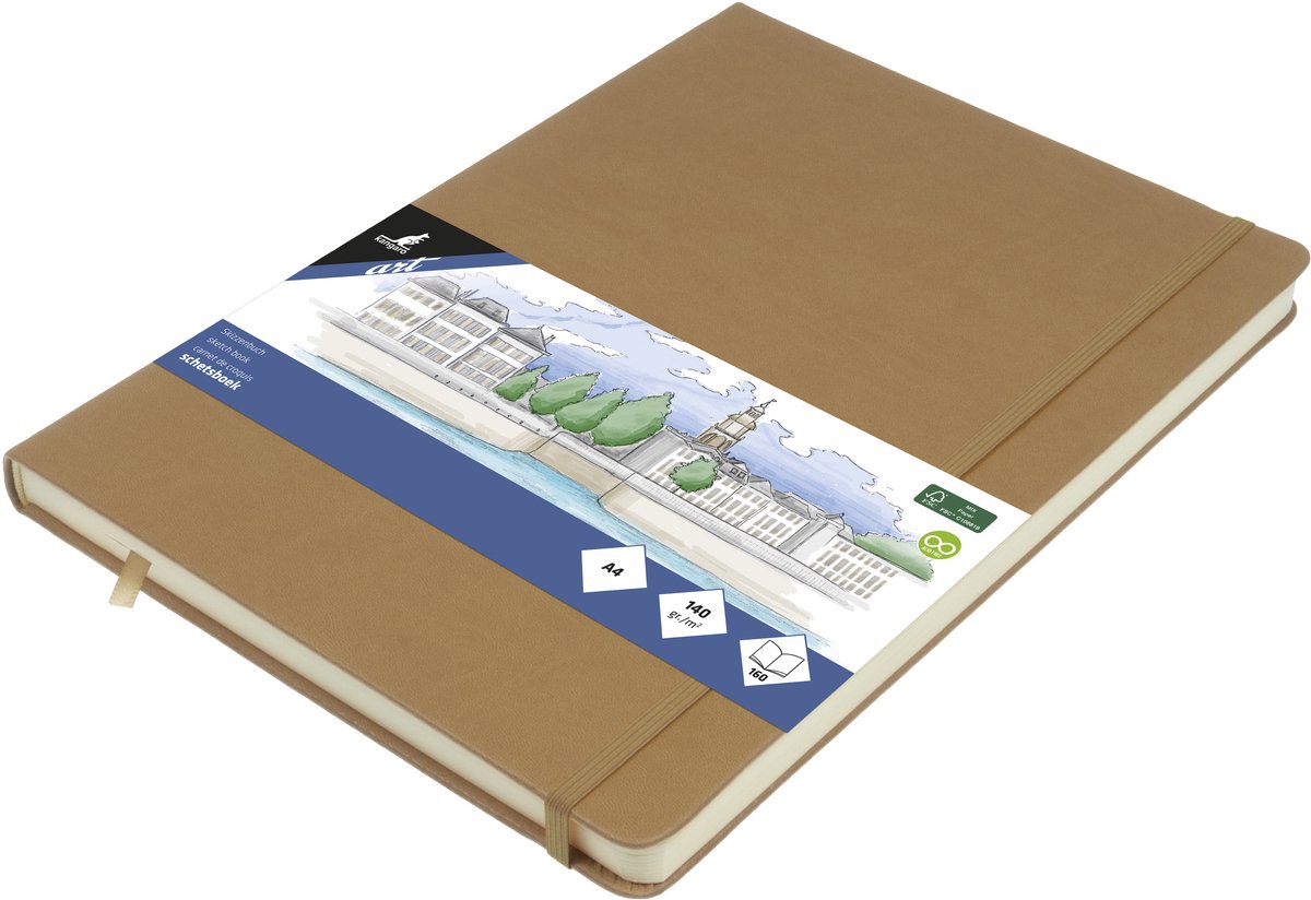 Kangaro schetsboek a4 - taupe - hardcover kaft - met elastiek en lint