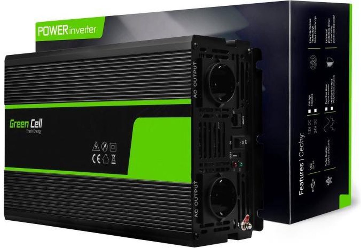 Green cell omvormer 12v naar 230v 1500w zuivere sinusgolf.