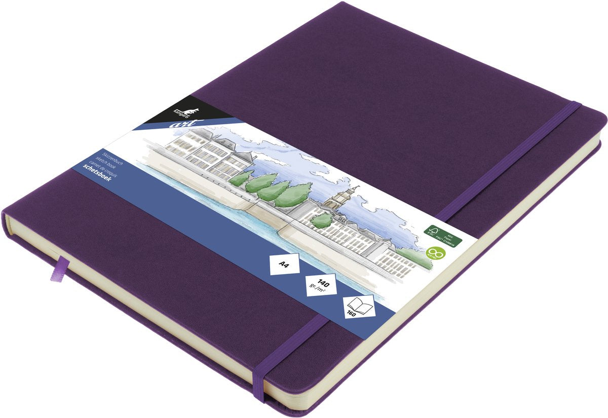 Kangaro schetsboek - a4 - purple heart - met elastiek en lint